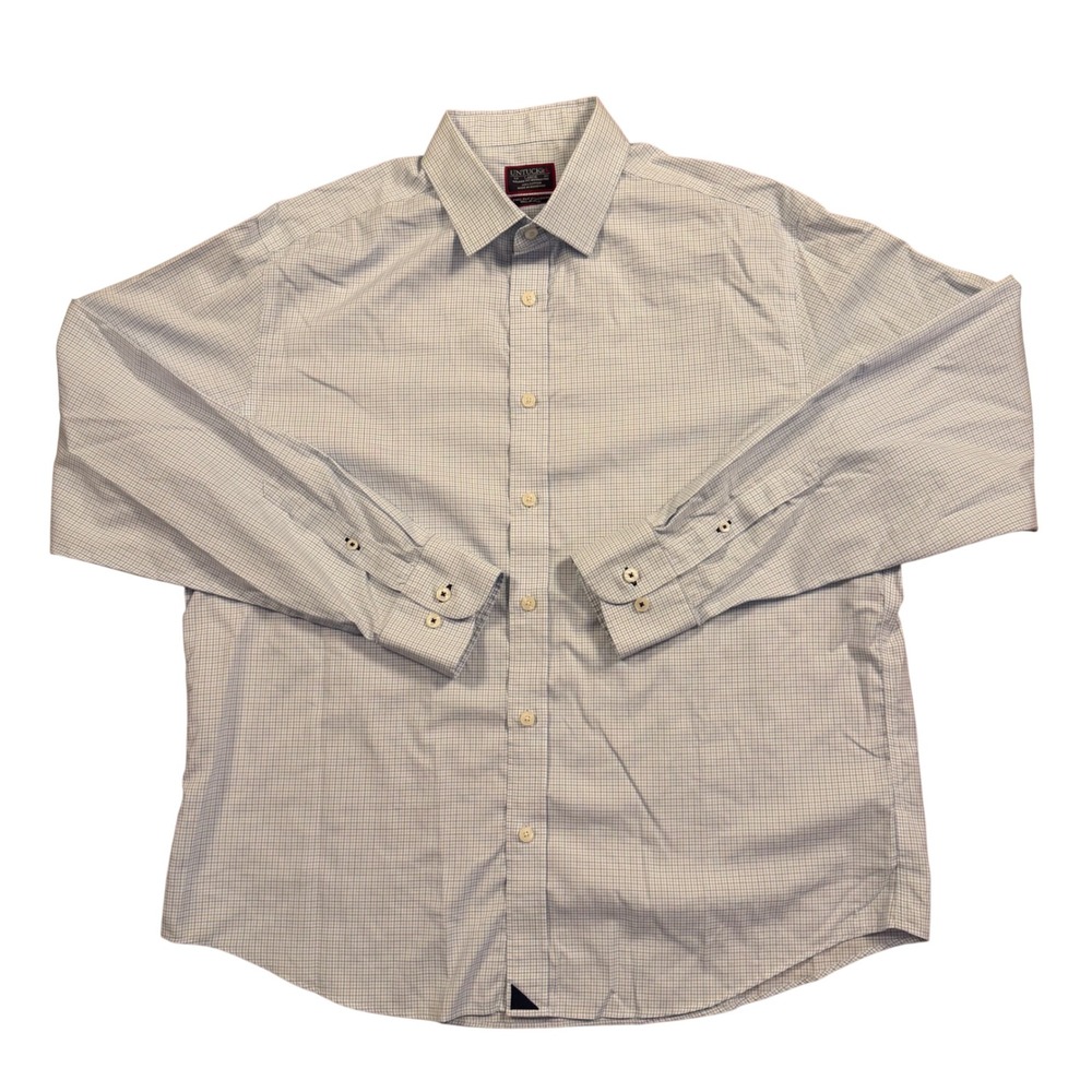 UNTUCKit Nottola Relaxed Fit Wrinkle Free Blue Check Shirt Mens Large 34548